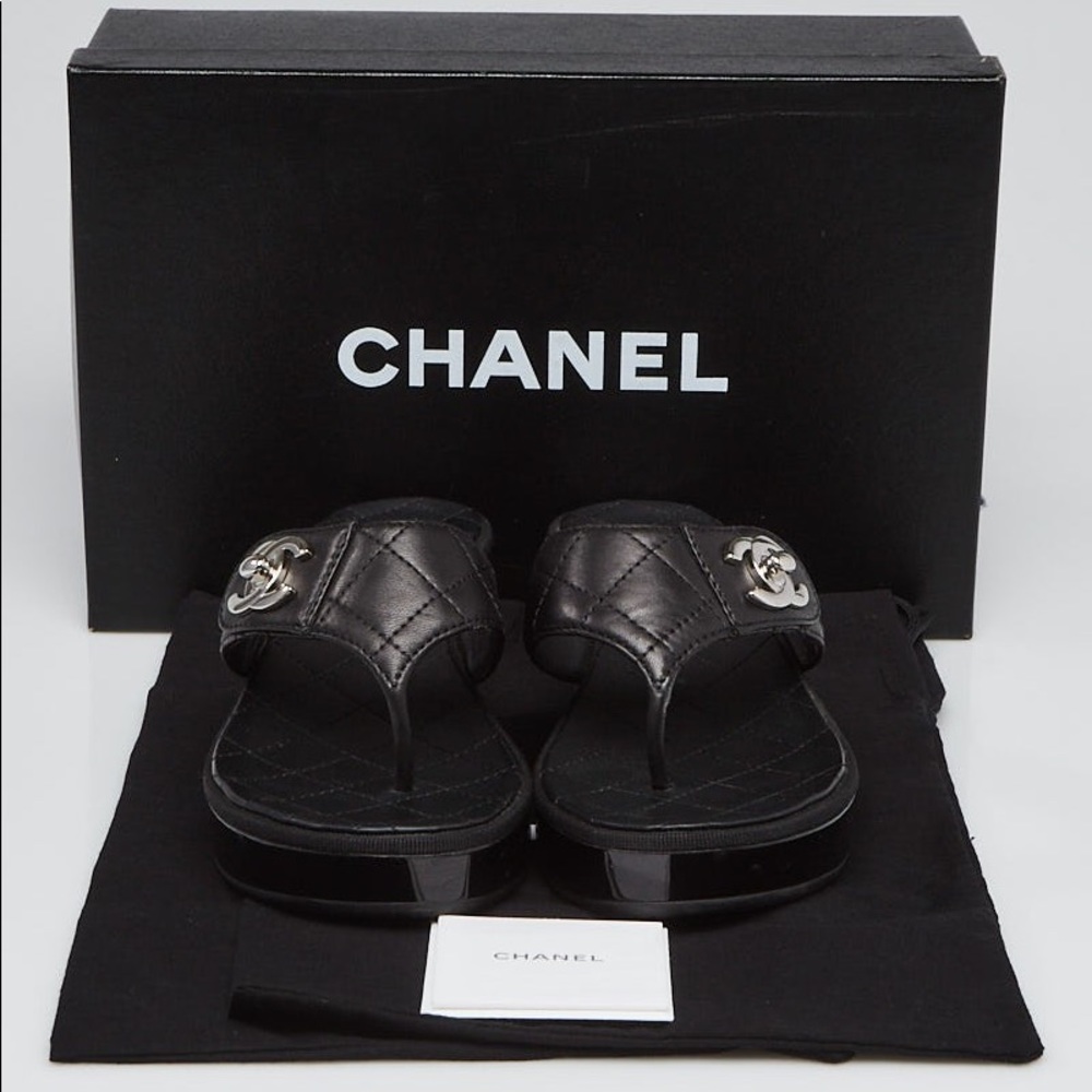 Original Chanel BlackQuilted Leather Thong Sandals